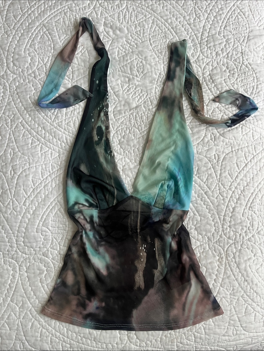 silence + noise Teal, Black & Brown Tie-Dye Halter Top